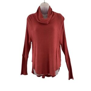 We The Free Sweater Womens Petite Small Rust Red Thermal Cowl Neck Waffle Knit